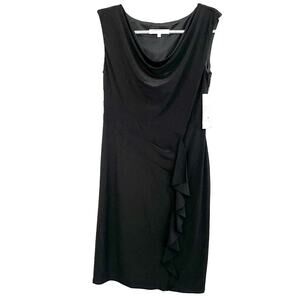 Evan-Picone Sleeveless Black Dress Sugar & Spice Drape Neck Ruffle Detail Size 8